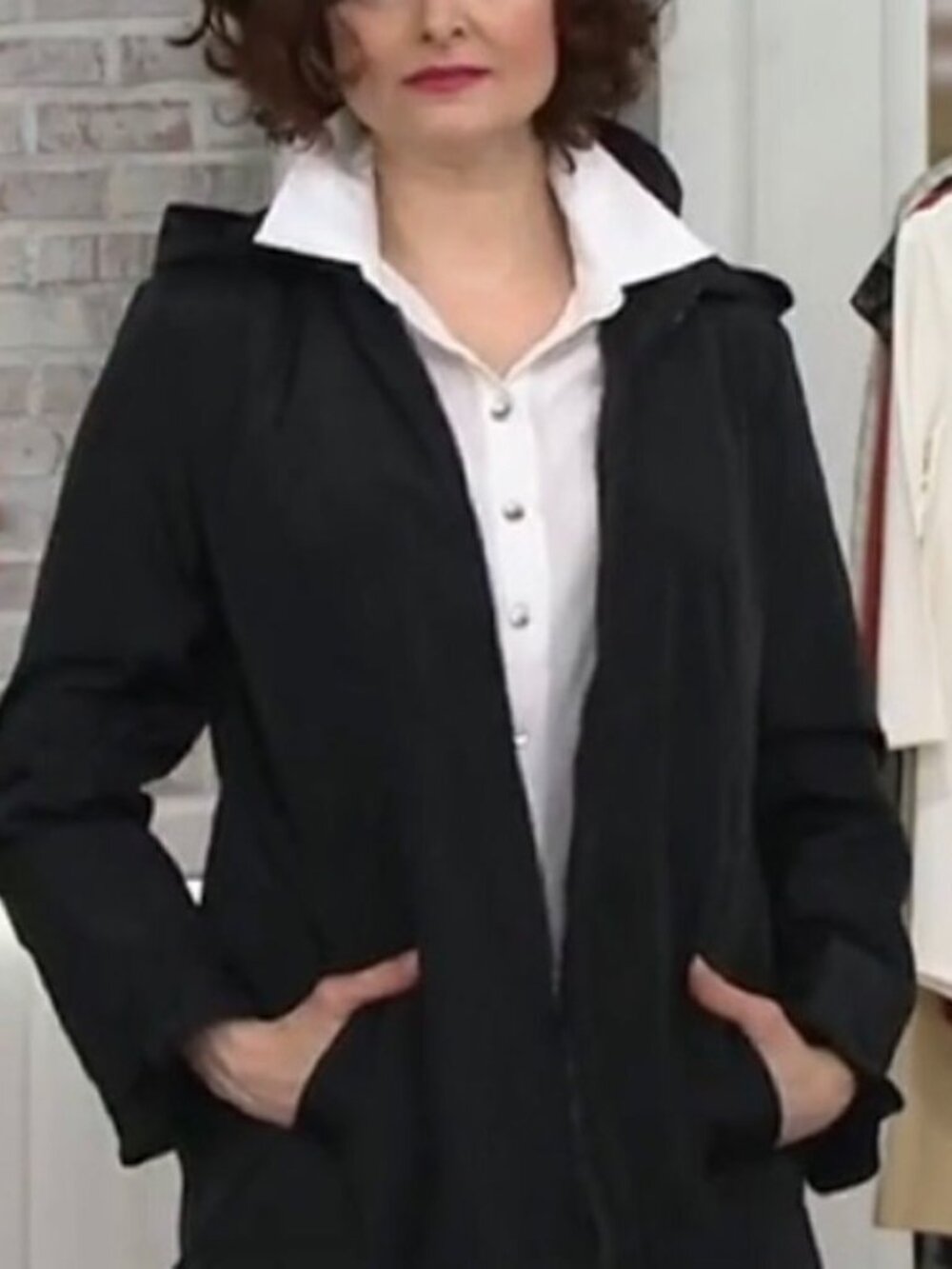 Dennis Basso Water Resistant Ruffle Hem Coat